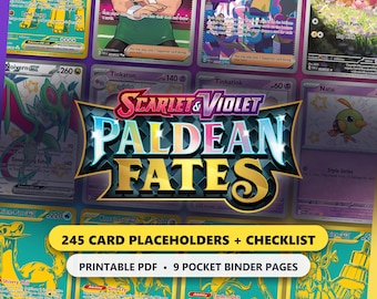 Segnaposto per raccoglitore Paldean Fates, lista di controllo del set principale del GCC Pokémon da 245 carte, inserti per raccoglitore a 9 tasche stampabili in PDF, rosso scarlatto e viola