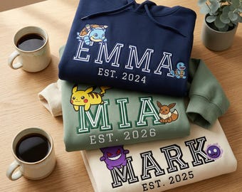 Kit di ricamo dell'alfabeto Pokémon Varsity, 36 lettere e numeri + 50 disegni di ricamo a macchina Pokémon, felpa con nome PES DST JEF