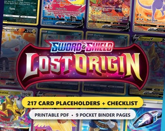 Segnaposto per raccoglitore di Lost Origin, lista di controllo del set principale del GCC Pokémon da 217 carte, inserti per raccoglitore a 9 tasche stampabili in PDF, Spada e Scudo