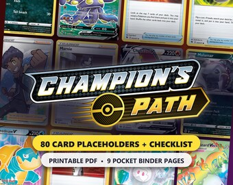 Champion's Path Binder Placeholders, 80 Card Pokemon TCG Master Set Checklist, Printable 9 Pocket Binder Inserts PDF, Sword & Shield