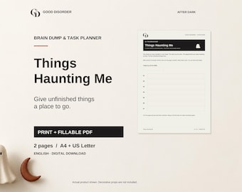 Halloween Brain Dump & Task Planner, Printable Fillable PDF | Things Haunting Me