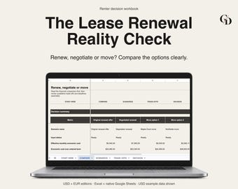 Lease Renewal Decision Spreadsheet | Stay, Negotiate or Move | Excel & Google Sheets