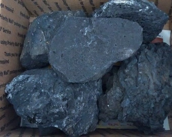Black Lava Rock Porous Exotic Black Color Lava, 5 stones 5"-7" Root Friendly