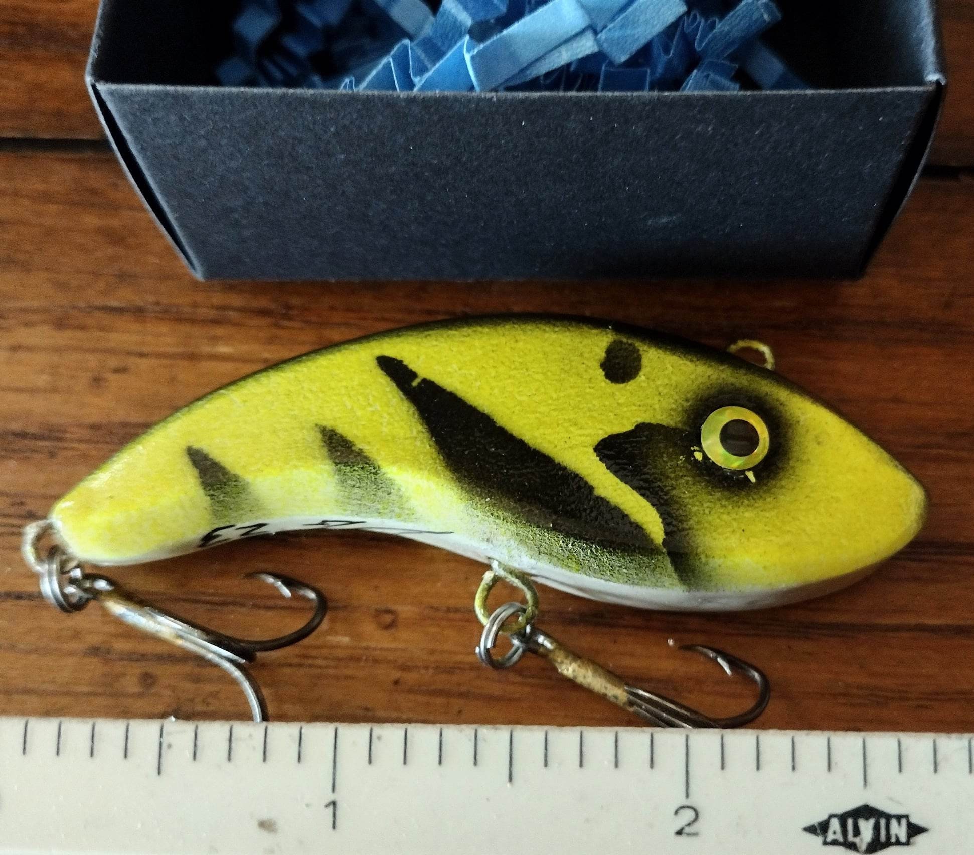 Wooden Fishing Lure Hand Carved Yellow Black Sinking Lipless Crank Bait -  Etsy