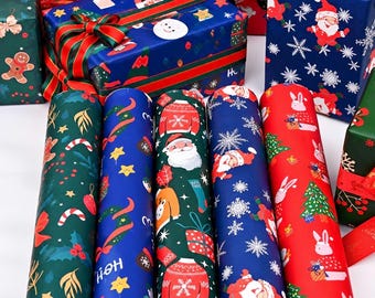 Rollo de papel de regalo navideño, papel de regalo navideño de Papá Noel, papel de regalo de Navidad, papel de regalo navideño, papel de regalo para las fiestas, papel de regalo de Navidad, papel de regalo