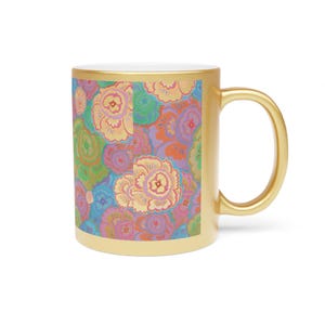 Colorful Floral Pattern Metallic Mug | Gold Accent