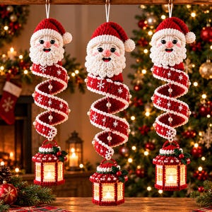 Modèle PDF au crochet d'une lanterne spirale Père Noël | Décoration de Noël au crochet | Tutoriel amigurumi Père Noël festif | Cadeau de Noël à faire soi-même