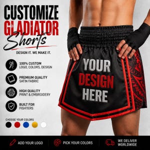 Short gladiateur noir et rouge personnalisé | Short de boxe sur mesure