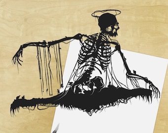UNFRAMED Anthony - silhouette hand cut paper craft skeleton horror spooky unique wall decor