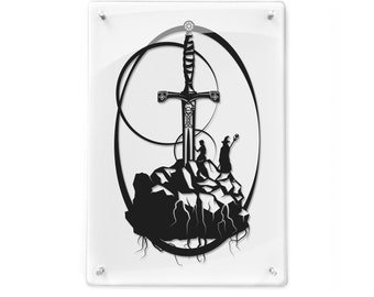 FRAMED Excalibur Caliburn Merlin artwork King Arthur Legendary Sword in Stone Round table Camelot geek artwork geek gift papercut