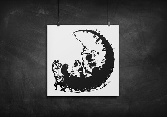 Alice And Tea Party Alice In Wonderland Silhouette Art Print Etsy