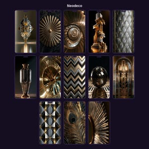 Neodeco – Chrome Brass Art Deco Wallpaper Set | Luxury Cinematic iPhone & Android Backgrounds | 13 Wallpapers Digital Download
