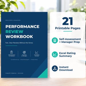 Performance Review Workbook | Employee Self-Assessment & Manager Prep Kit (PDF + Excel)