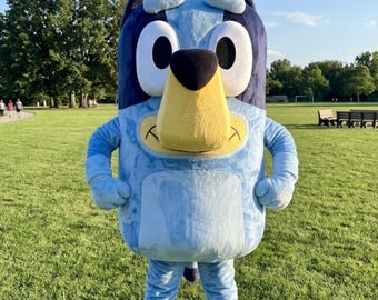 Bluey Mascot Costume Adult Blue Heeler Dog Cosplay Suit Handmade Full Body Outfit for Birthday Party Stage Performance Convention Gift