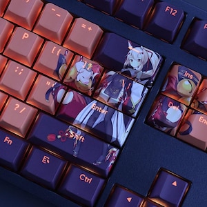 108 Keys Azur Lane Ayanami Keycaps Set | Custom Anime PBT Backlit Keycap Set | High-End Cherry ANSI Layout Key Caps | PC Keyboard Accesories