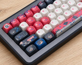 Set di tasti Love Paws: 137 tasti PBT personalizzati e carini / Tasti MOA giapponesi rossi / Tasti da gioco anime retrò / Set di tastiere vintage kawaii pastello
