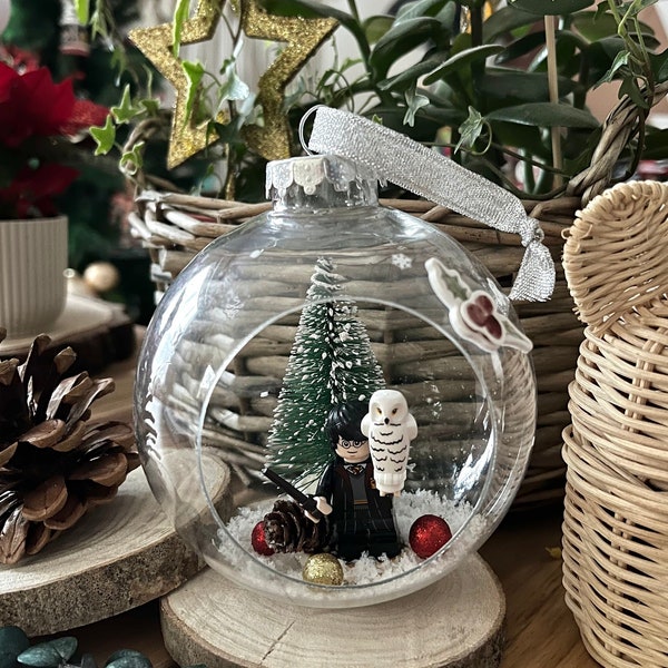 Boule de Noël terrarium à suspendre Harry Potter Hedwige 10 cm fait main