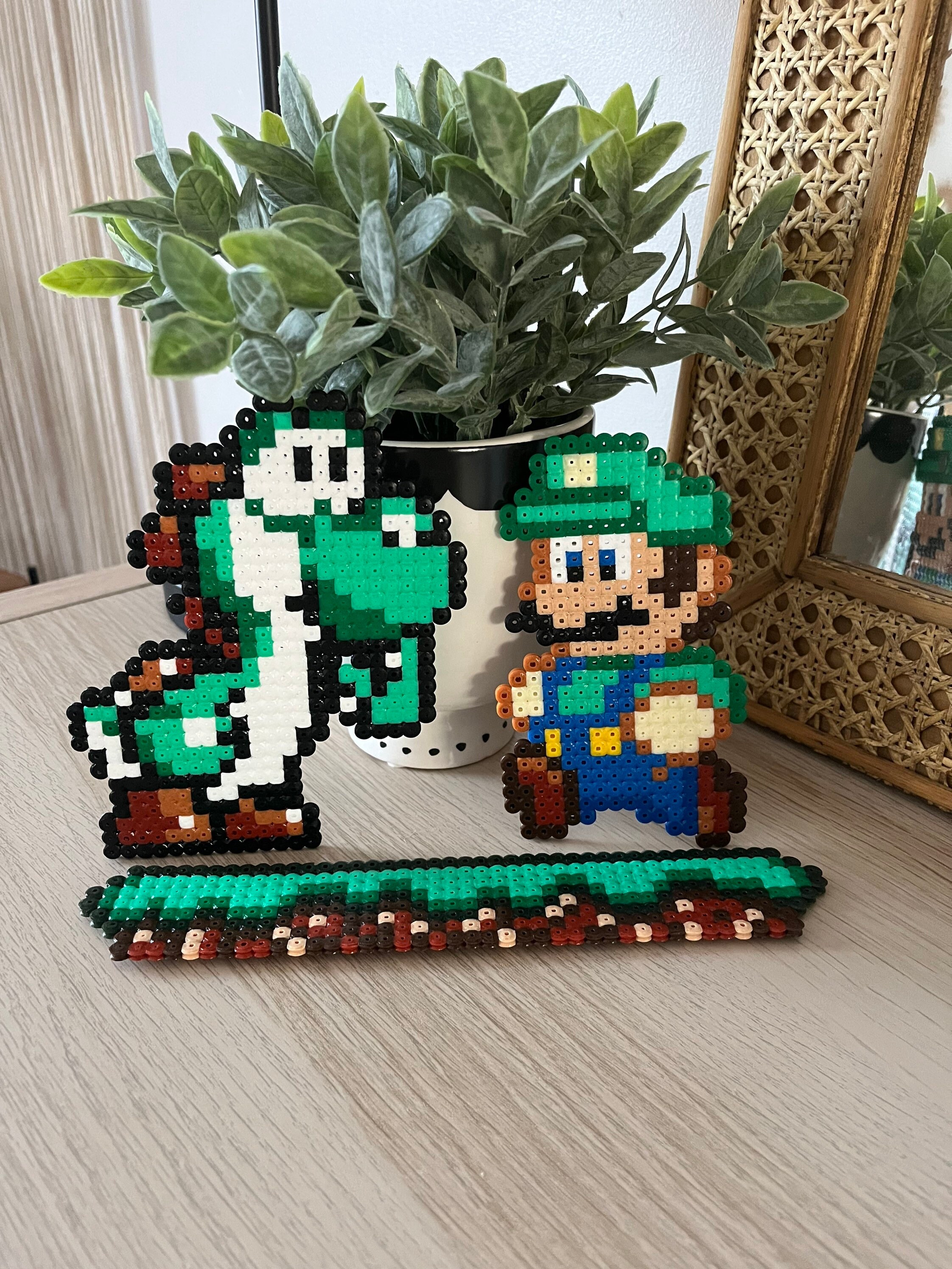 Décoration en Perles Aimants Pixel Art Yoshi et Luigi
