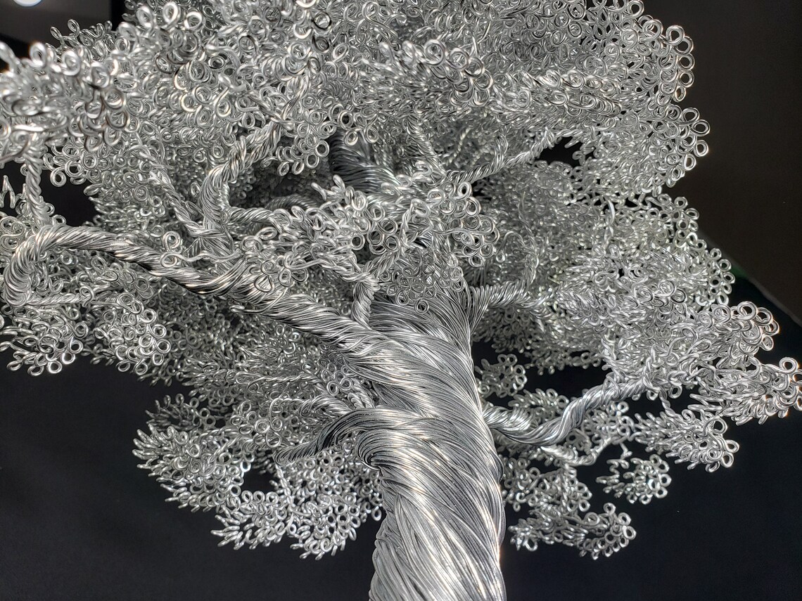 2 Foot Tall Silver Wire Tree Sculpture on Obsidian Base One Etsy