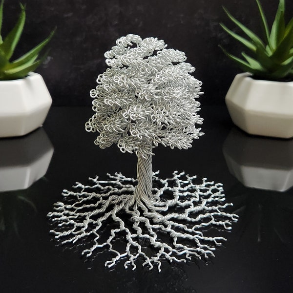 Silver wire tree of life sculpture, metal wire tree art, boho, maple tree of life, home décor, 25th anniversary silver gift