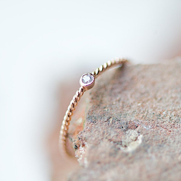 Twistet Ring With Zircon, Knuckle Ring Pink Gold,Stacking Rings, Bestseller Jewelry,Friendship Ring,Bridesmaids,Bride,Engagement