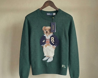 Ralph Lauren Green Polo Bear Knit Sweater | Vintage Old Money Jumper