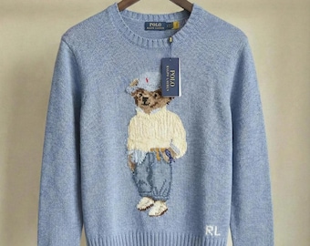 Suéter Ralph Lauren Polo Bear Knit Azul Celeste | Suéter Vintage Old Money