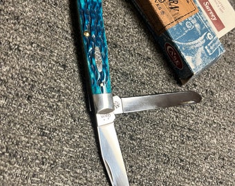 2006 Case XX USA Caribbean Blue Bone Trapper # 6254 SS folding knife,4 1/2”,box/near mint/hunting