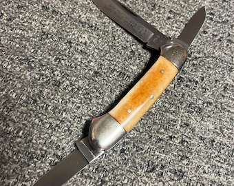 1980s Clark Cut Bone Scale Canoe Pocket Knife: 3-Blade Hunting Knife
