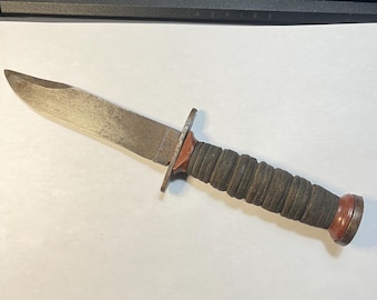 1947-53 Korean War Jet pilot Schrade-Walden NY USA stacked leather survival knife/9 5/8"/hunting