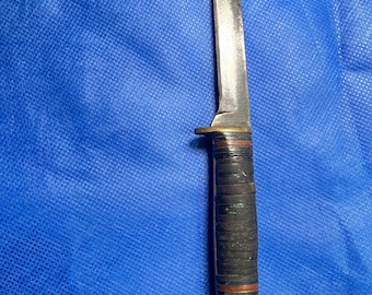 1935-50 Western Boulder,Colo.patented stacked leather 7 7/8" hunting knife