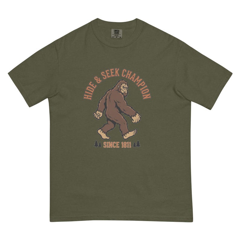 Bigfoot Hide and Seek Champion Since 1811 Funny Sasquatch T-Shirt | Vintage Cryptid Tee | Comfort Colors 1717 Premium Heavyweight