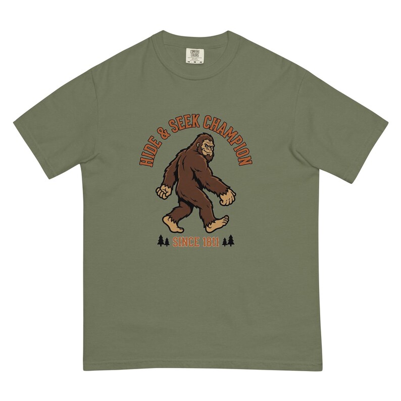 Bigfoot Hide and Seek Champion Since 1811 Funny Sasquatch T-Shirt | Vintage Cryptid Tee | Comfort Colors 1717 Premium Heavyweight