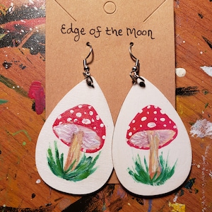 Hand Painted Mushroom Earrings