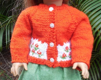 Hand Knit Doll Outfit: Red Sweater, Beret, Green Skirt - Fits 18" American Girl Dolls