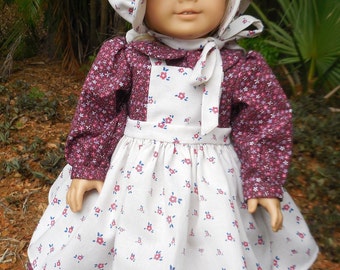 Prairie dress with apron and sunbonnet made to fit American Girl and similar 18 inch dolls