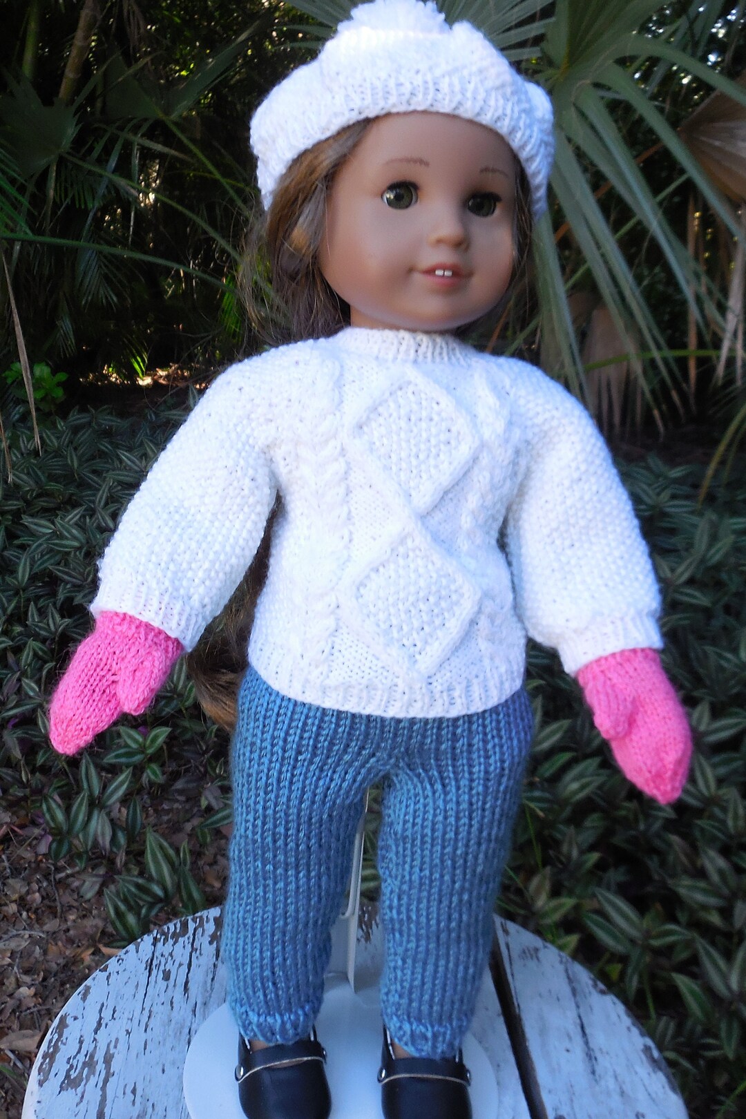 Hand Knitted Irish Sweater With Hat in White With Blue Pants Etsy