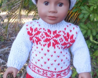 Grau und rot Hand gestrickter Ski Anzug für American Girl