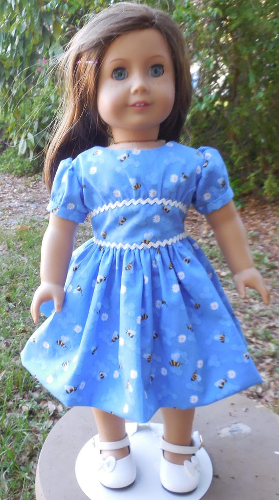blue dress with bees Blue summer dress made for American Girl