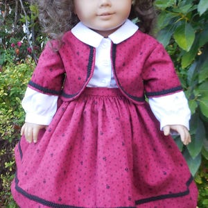Civil War era school outfit with a blouse, jacket and skirt made for American Girl and similar 18 inch dolls.