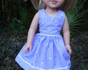 Lavender, summer dress made to fit 14 inch Wellie Wishers and similar 14 inch dolls.