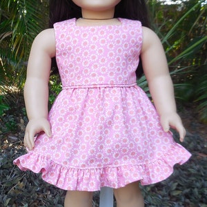 Pink, summer dress made for American Girl and similar 18 inch dolls.