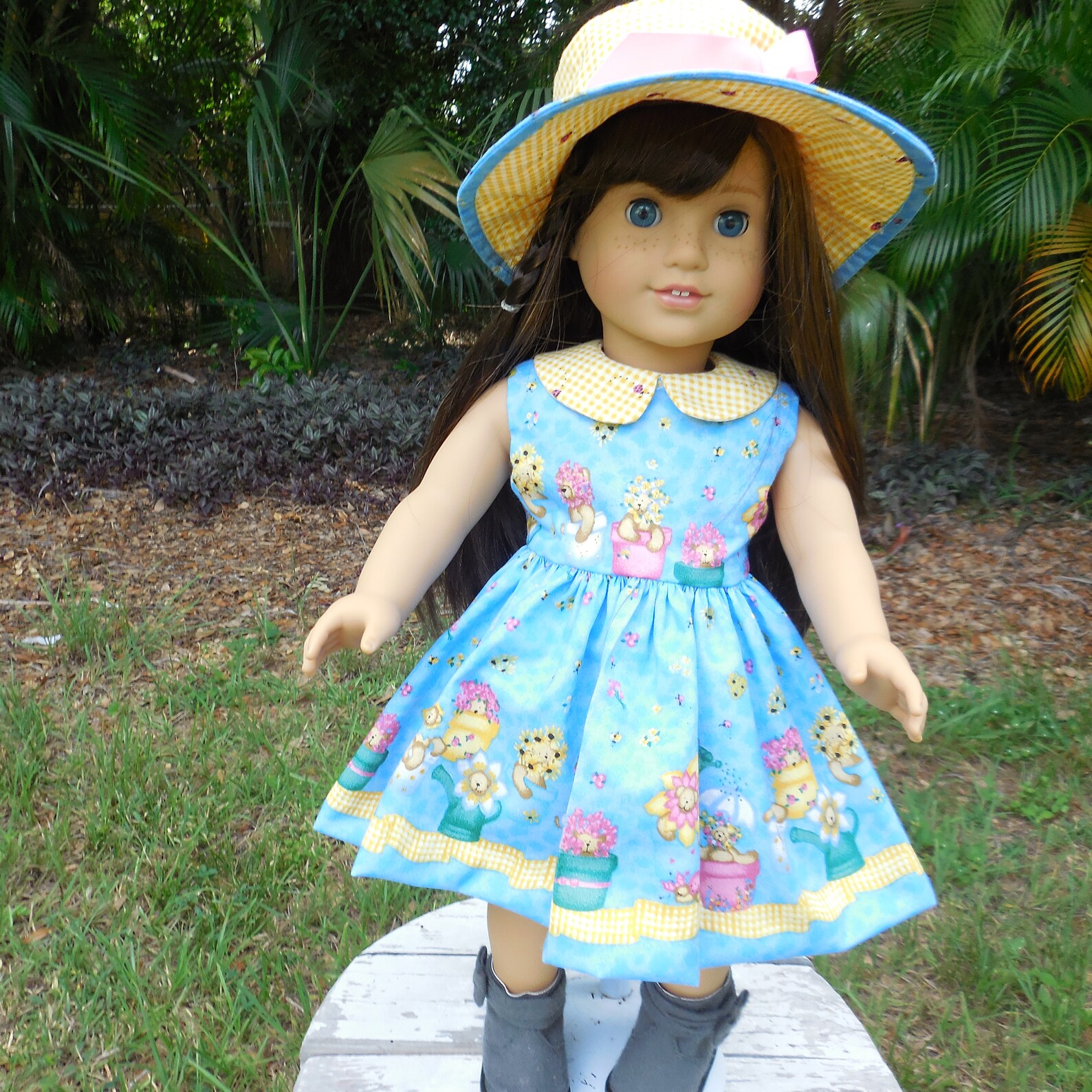 Blaue und gelbe Sommerkleid mit einem gelben Sonnenhut | Etsy