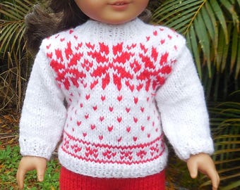 Hand Knitted Doll Outfit: Norwegian Style Sweater, Hat & Leggings
