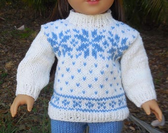 Hand Knit Doll Ski Suit: Norwegian Design for 18" American Girl Dolls