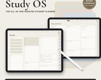 Odaterad studentplanerare, digital akademisk planerare GoodNotes, högskoleplanerare iPad, studieplanerare, klassanteckningar, klistermärken, mörkt läge