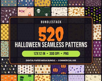 520 sömlösa digitala Halloween-papper, kusliga mönster (12x12 PNG)