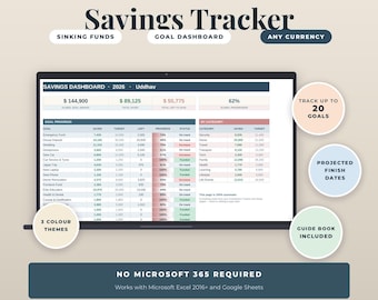 Kalkylblad för sparspårning i Excel och Google Sheets med planering för sparandefonder, målöversikt och beräknade datum