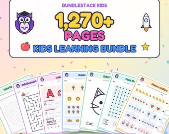 Lärandepaket för barn på över 1270 sidor, förskolearbetsblad, alfabetsrester, matematik, labyrinter, målarbilder, hemundervisning, utskrivbar PDF för åldrar 3-8