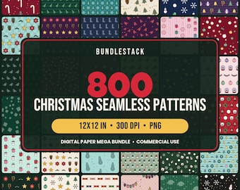 800 nahtlose digitale Weihnachtspapiere, festliche Weihnachtsmuster (12x12 PNG)